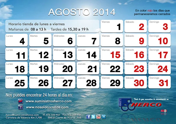 Suministros Herco calendario apertura tienda Agosto 2014