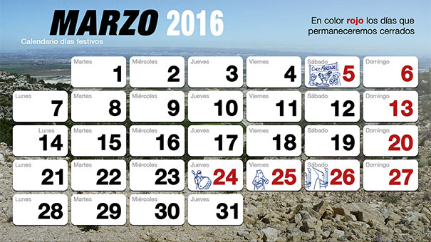calendario marzo 2016 - Apertura y cierres en Suministros Industriales Herco